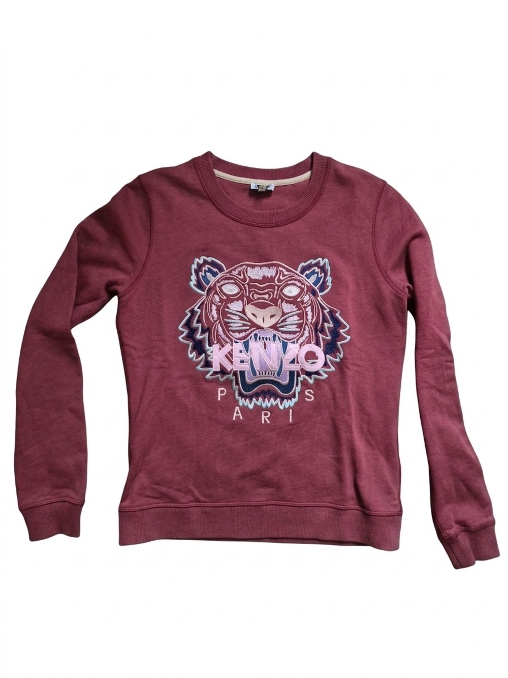 Kenzo Women's Burgundy Crewneck Sweatshirt with Embroidered Tiger